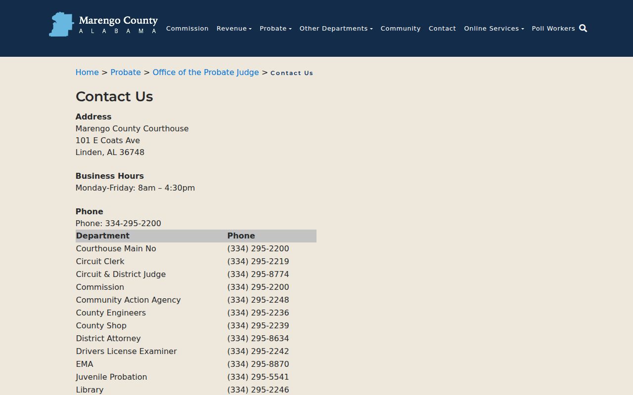 Marengo County office contacts for Circuit Clerk and court records