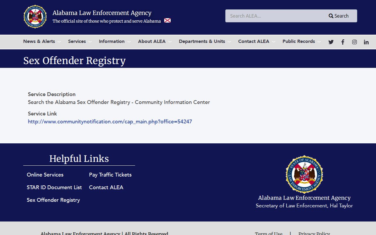 Marengo County arrest records ALEA registry service