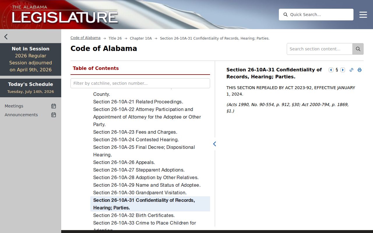 Marengo County court records adoption confidentiality statute