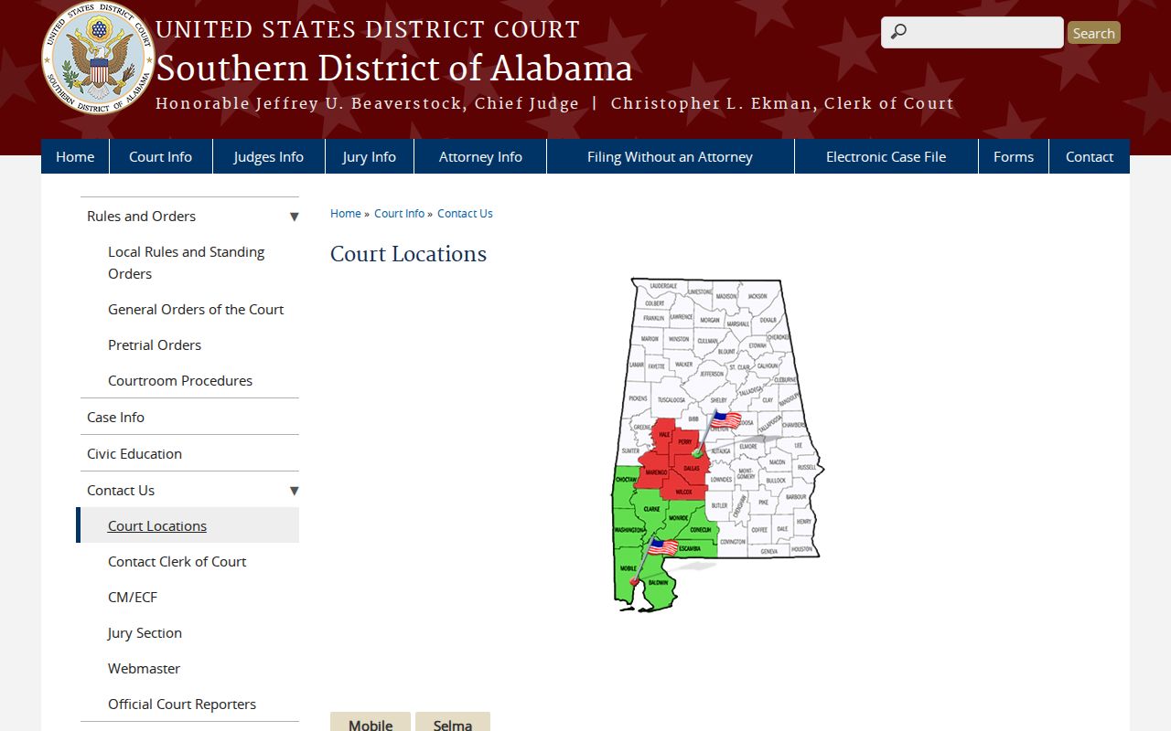 Southern District of Alabama federal court location for Marengo County cases