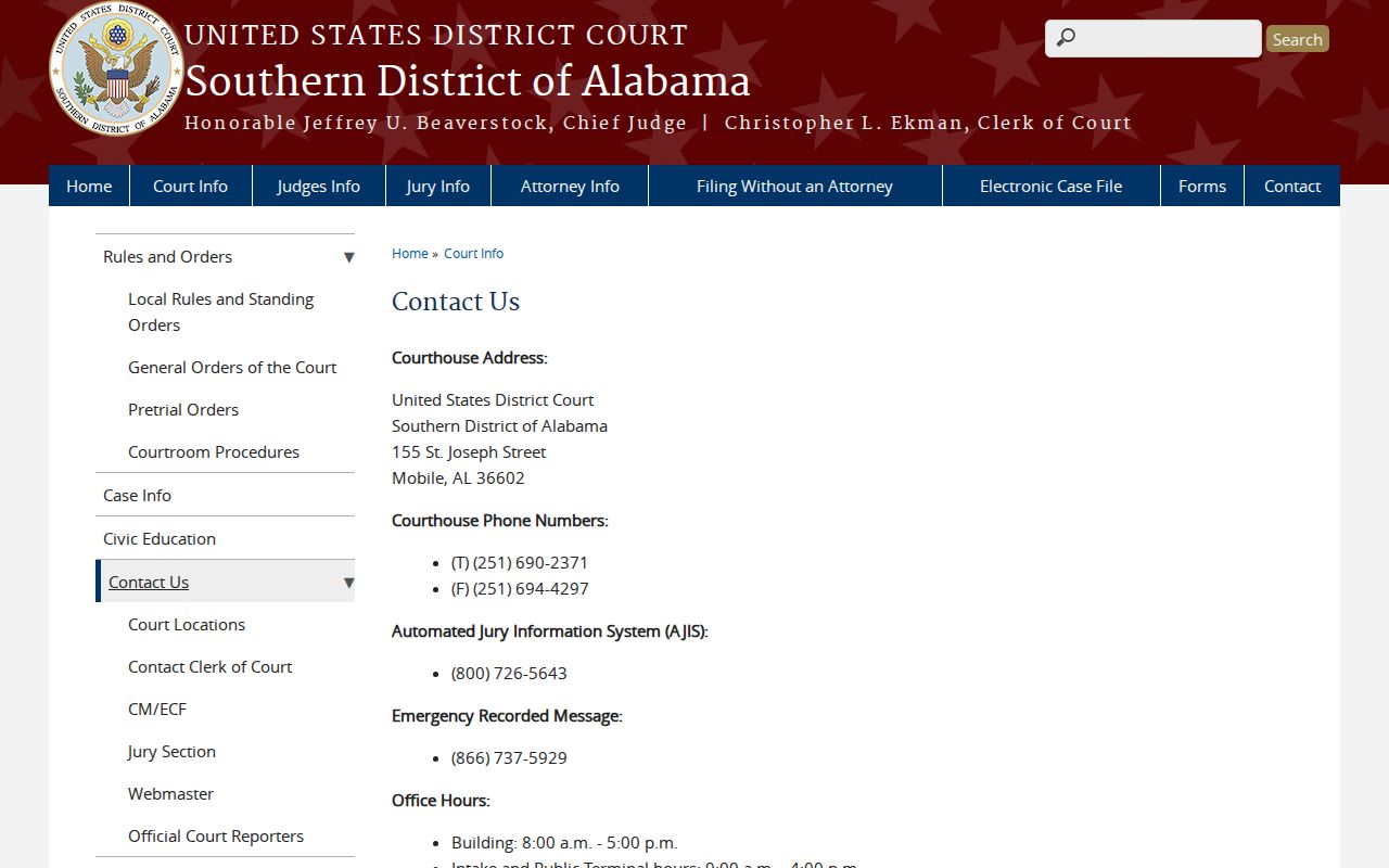 Southern District of Alabama federal contact details for Marengo County cases