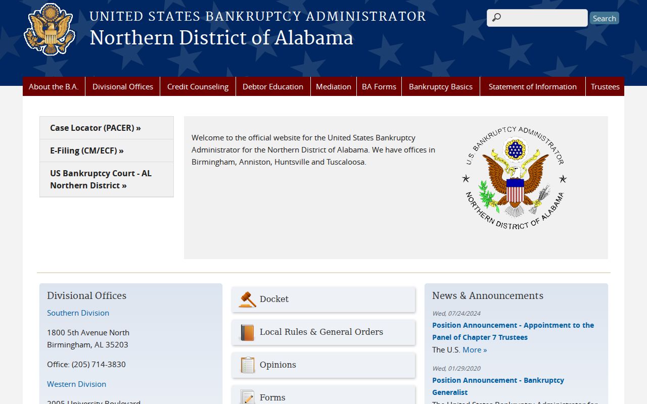 Northern District of Alabama bankruptcy court venue warning for Marengo County records