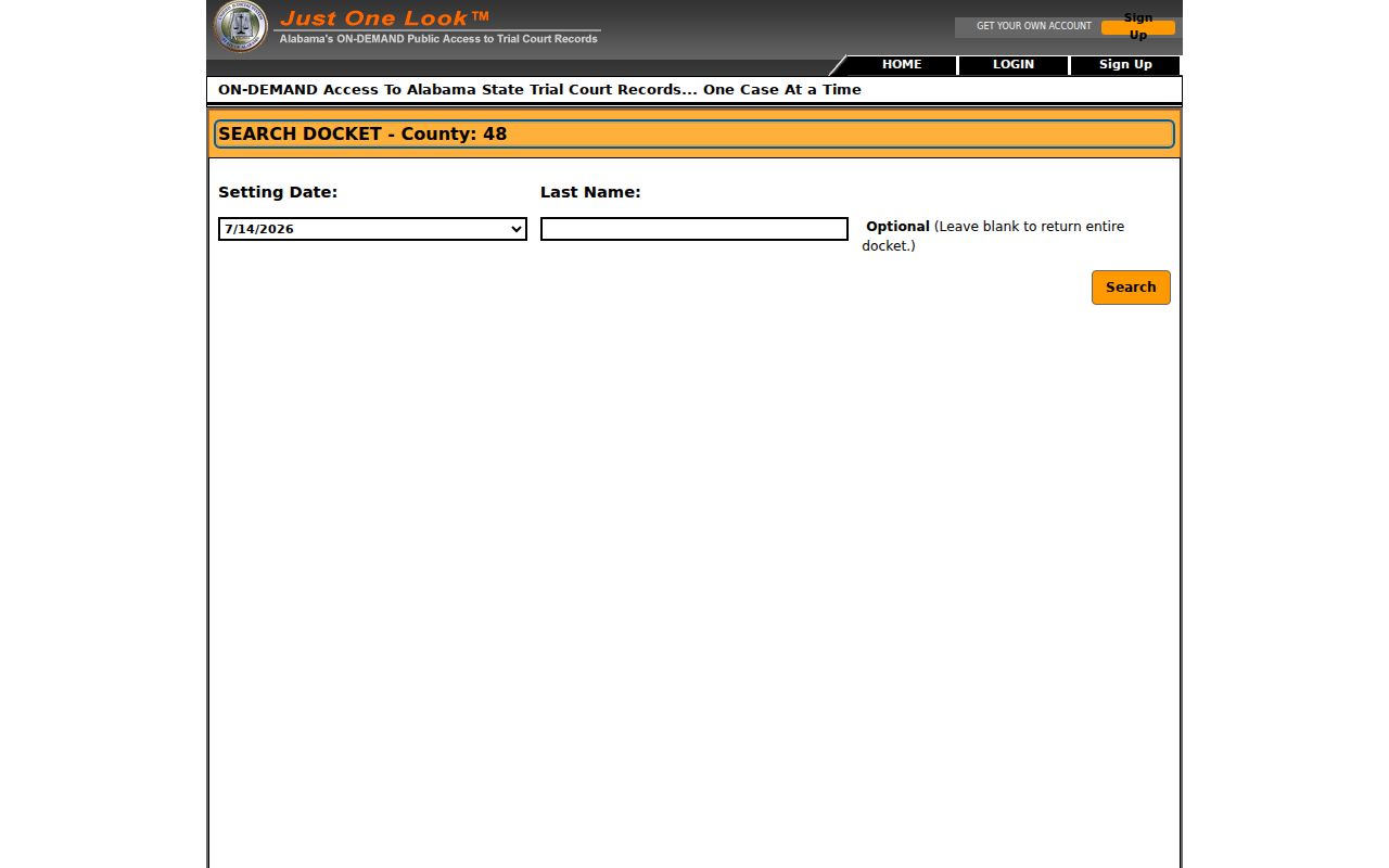 Marengo County court docket search fields