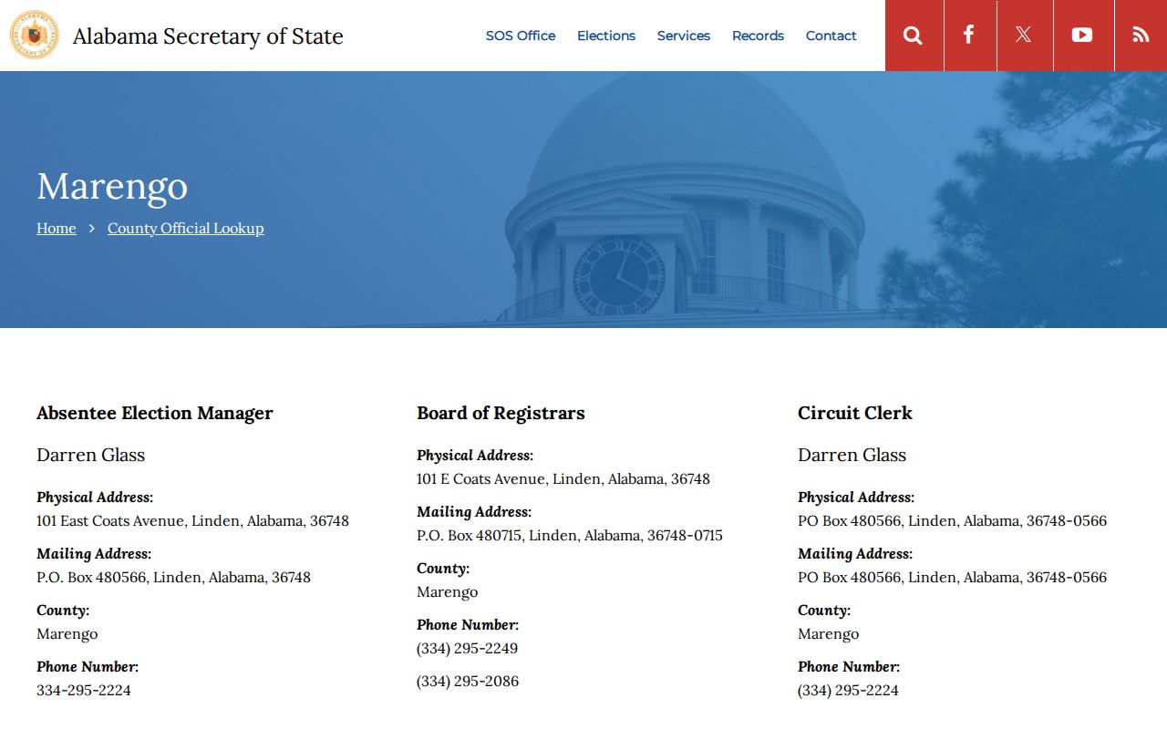 Marengo County court officials in the Alabama Secretary of State lookup