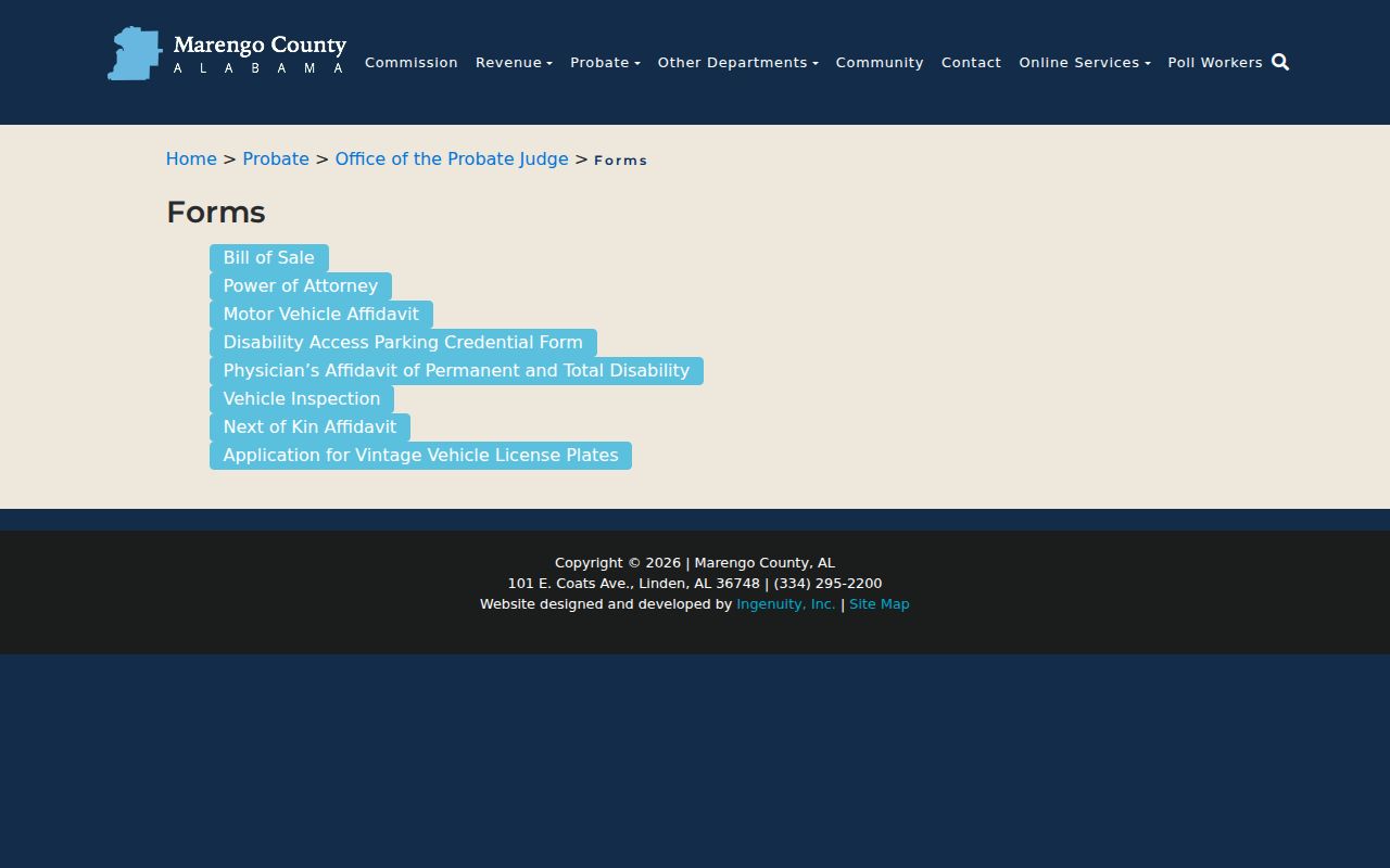 Marengo County Probate Court forms for probate records and filings