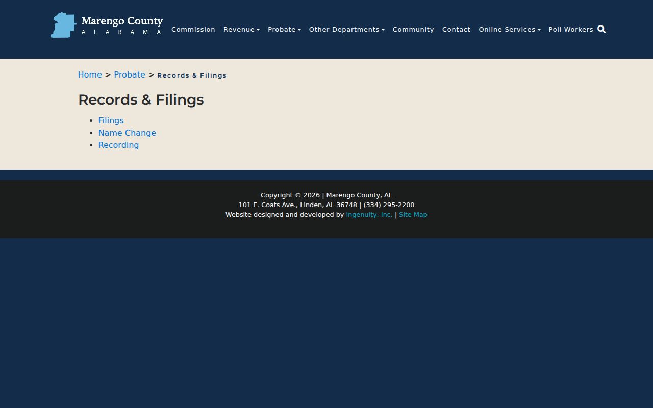 Marengo County Probate Court records and filings page