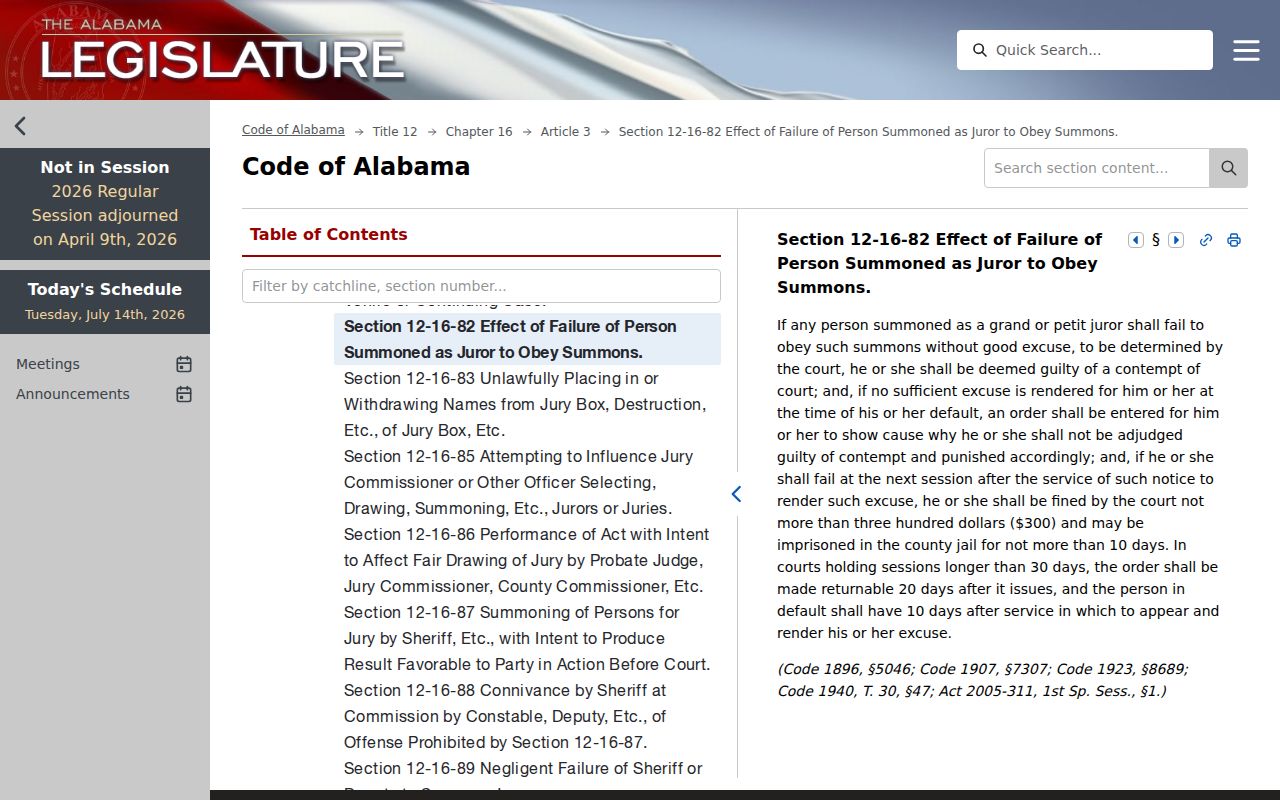 Marengo County warrant records and Alabama juror failure-to-appear statute