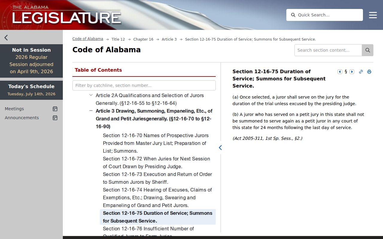Marengo County warrant search context from Alabama juror service law